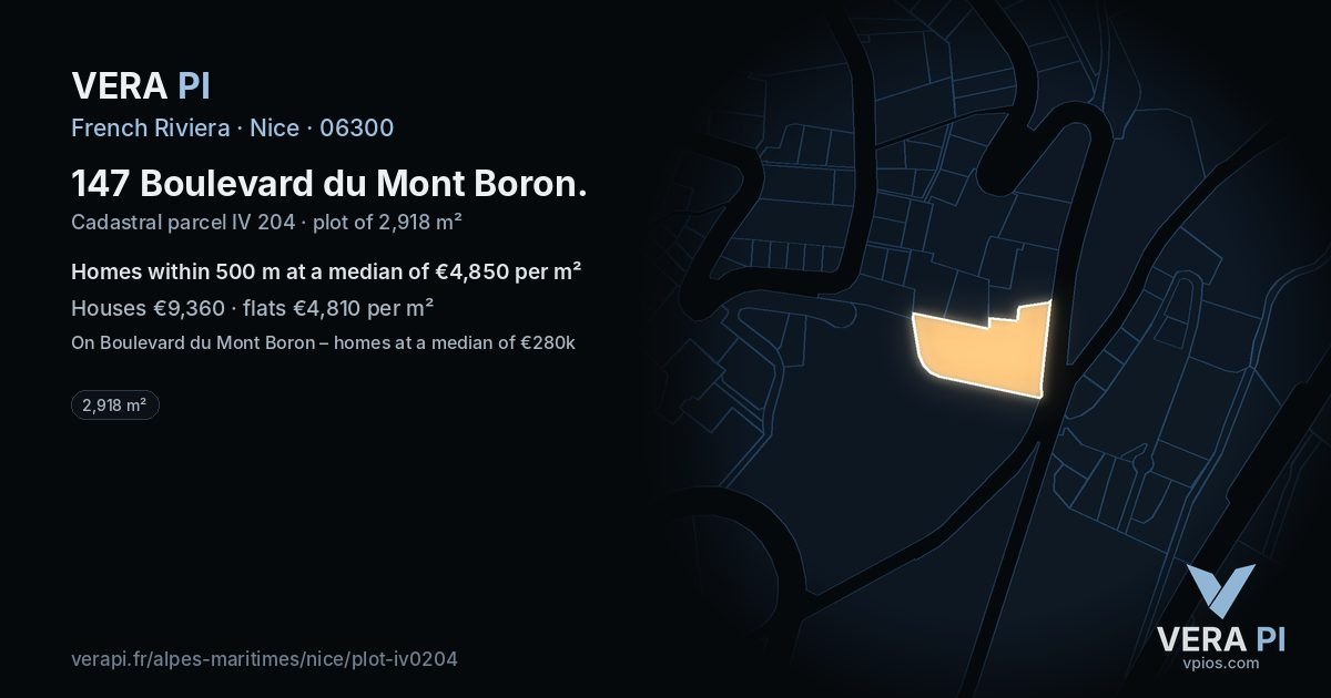 147 Boulevard du Mont Boron, Nice at night – the plot lit, the parcels around coloured by the prices near them
