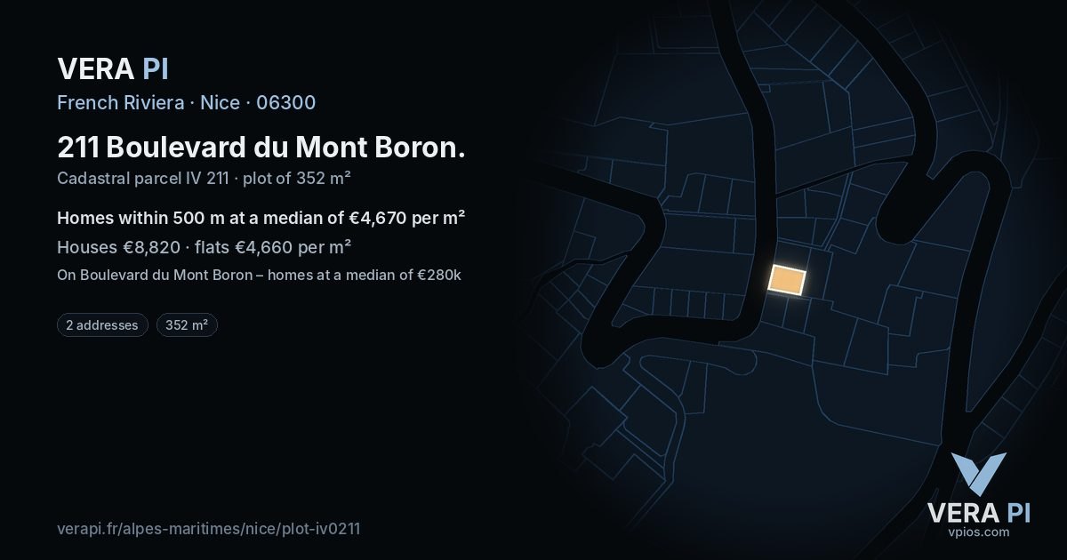 211 Boulevard du Mont Boron, Nice at night – the plot lit, the parcels around coloured by the prices near them