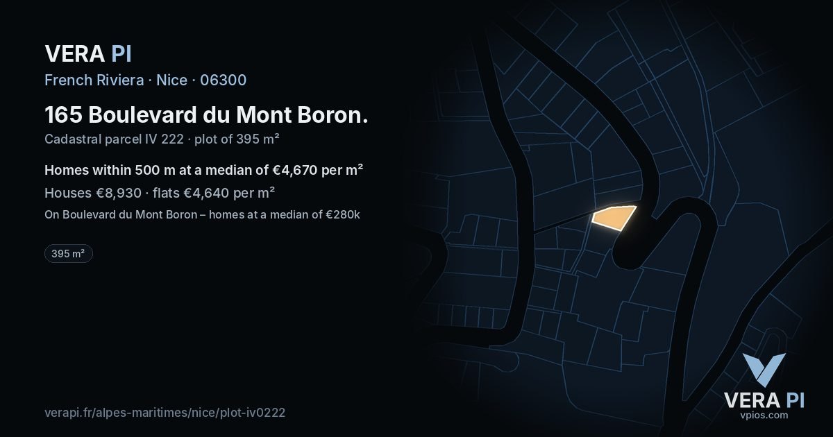 165 Boulevard du Mont Boron, Nice at night – the plot lit, the parcels around coloured by the prices near them