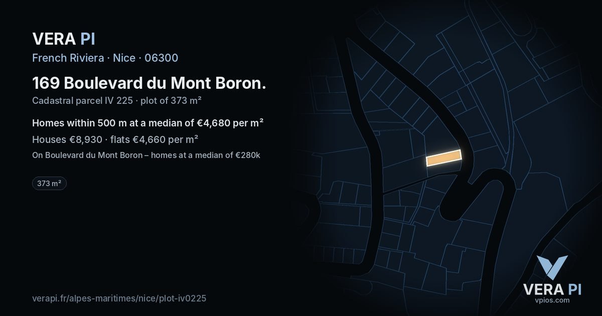 169 Boulevard du Mont Boron, Nice at night – the plot lit, the parcels around coloured by the prices near them