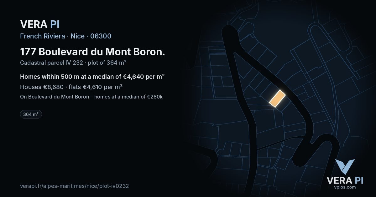 177 Boulevard du Mont Boron, Nice at night – the plot lit, the parcels around coloured by the prices near them
