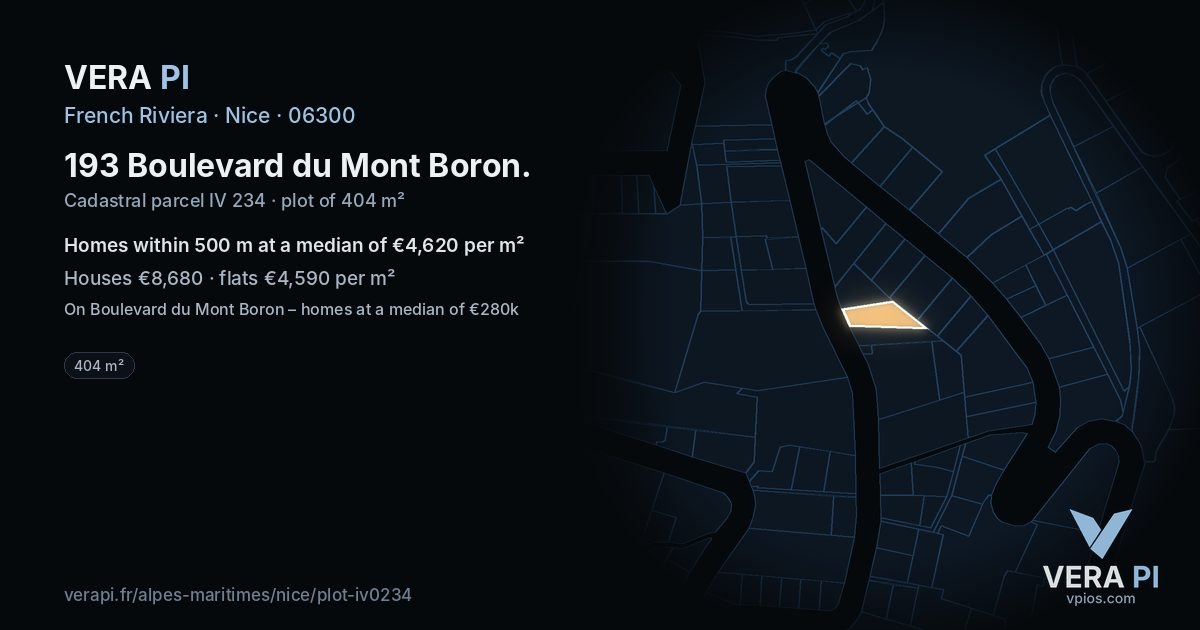 193 Boulevard du Mont Boron, Nice at night – the plot lit, the parcels around coloured by the prices near them
