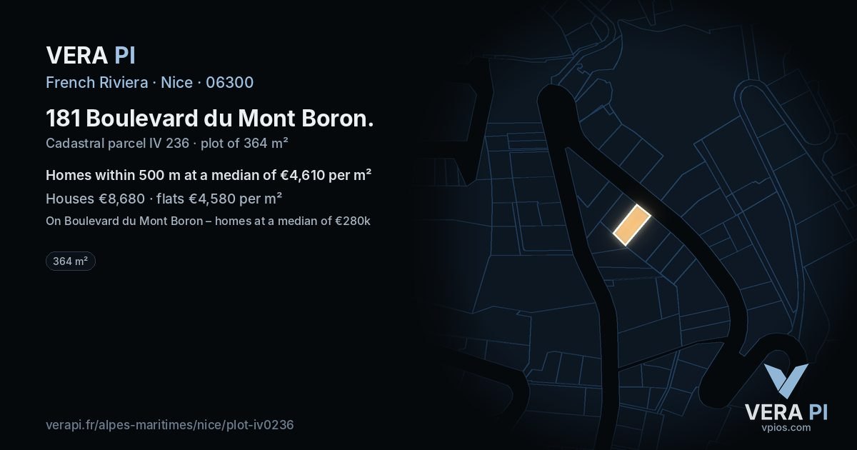 181 Boulevard du Mont Boron, Nice at night – the plot lit, the parcels around coloured by the prices near them