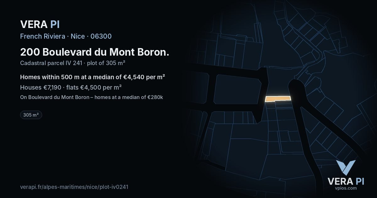 200 Boulevard du Mont Boron, Nice at night – the plot lit, the parcels around coloured by the prices near them