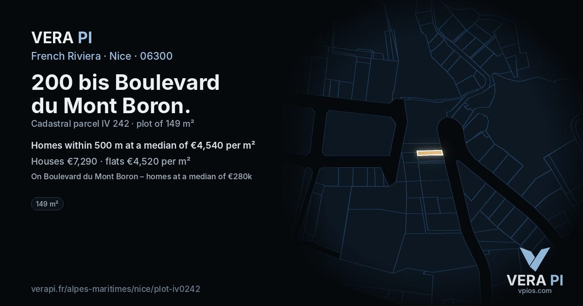 200 bis Boulevard du Mont Boron, Nice at night – the plot lit, the parcels around coloured by the prices near them