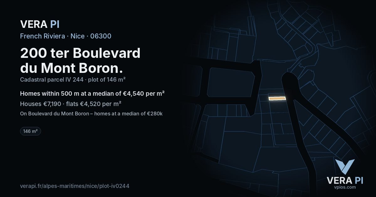 200 ter Boulevard du Mont Boron, Nice at night – the plot lit, the parcels around coloured by the prices near them