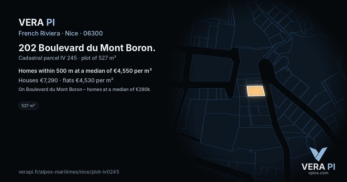 202 Boulevard du Mont Boron, Nice at night – the plot lit, the parcels around coloured by the prices near them