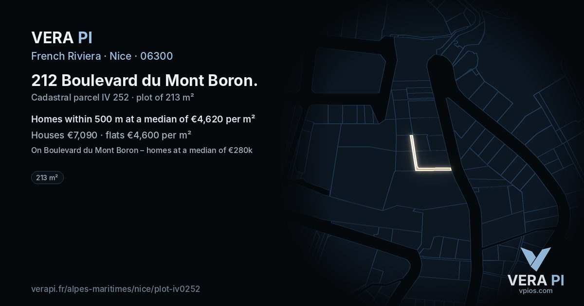 212 Boulevard du Mont Boron, Nice at night – the plot lit, the parcels around coloured by the prices near them