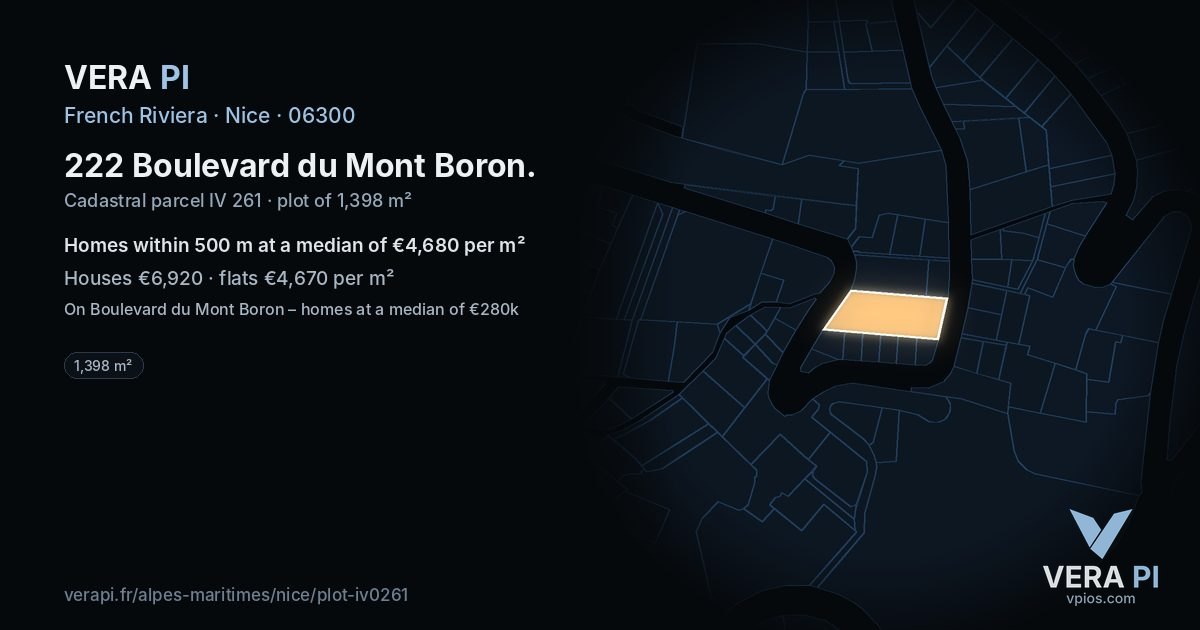 222 Boulevard du Mont Boron, Nice at night – the plot lit, the parcels around coloured by the prices near them