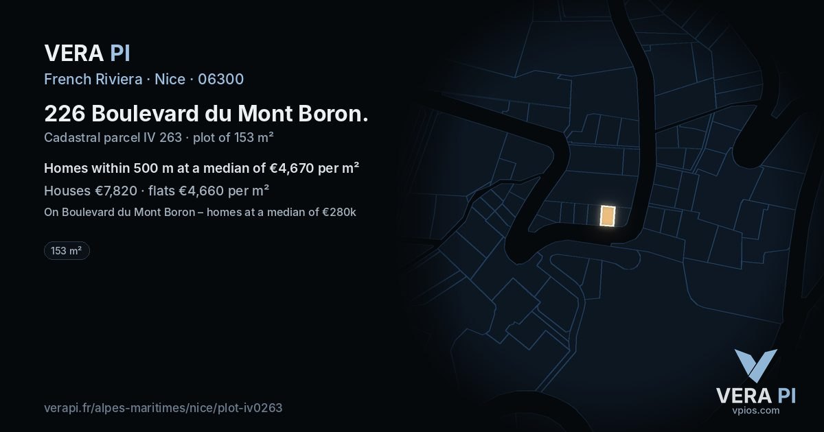 226 Boulevard du Mont Boron, Nice at night – the plot lit, the parcels around coloured by the prices near them