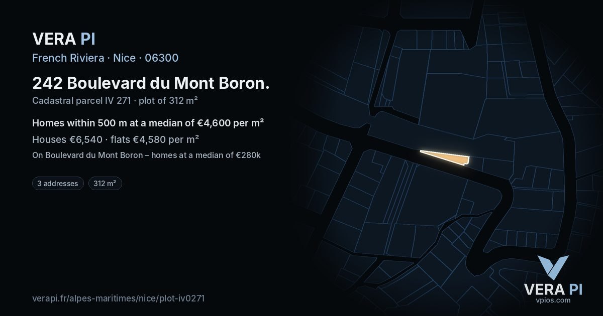 242 Boulevard du Mont Boron, Nice at night – the plot lit, the parcels around coloured by the prices near them
