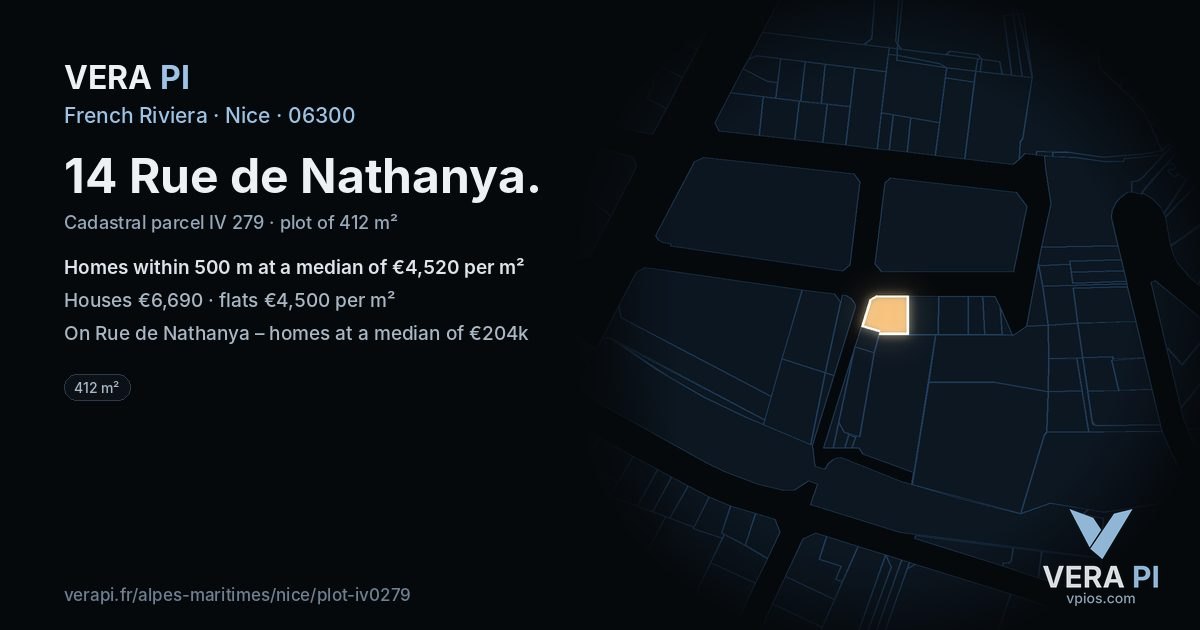 14 Rue de Nathanya, Nice at night – the plot lit, the parcels around coloured by the prices near them
