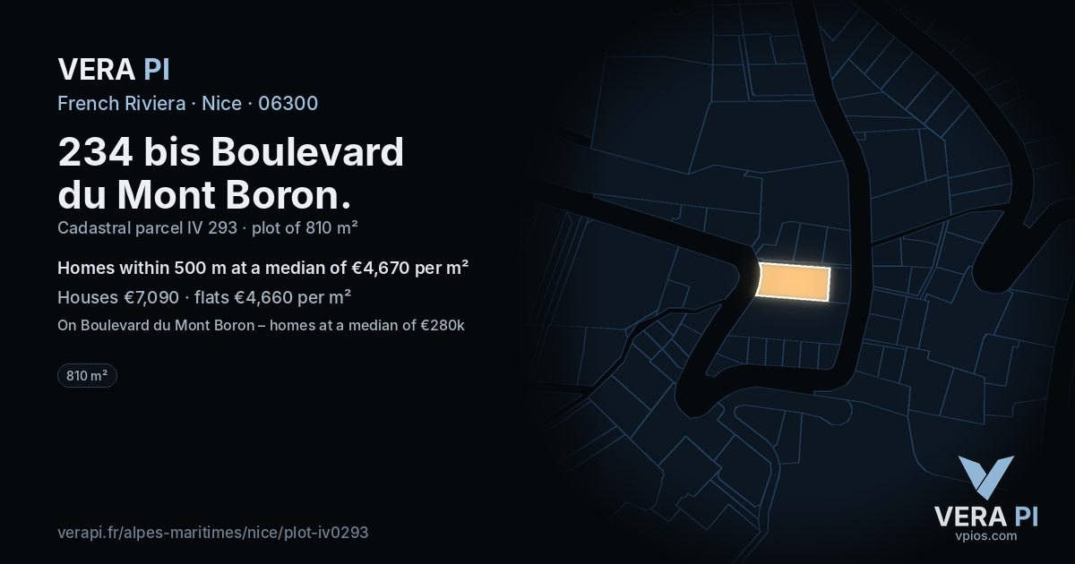 234 bis Boulevard du Mont Boron, Nice at night – the plot lit, the parcels around coloured by the prices near them