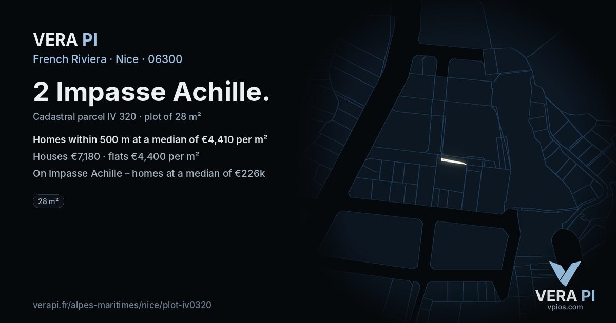 2 Impasse Achille, Nice at night – the plot lit, the parcels around coloured by the prices near them