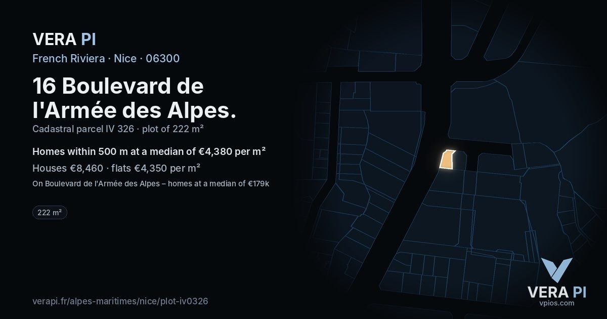 16 Boulevard de l'Armée des Alpes, Nice at night – the plot lit, the parcels around coloured by the prices near them