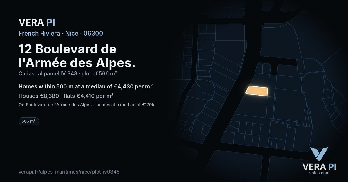 12 Boulevard de l'Armée des Alpes, Nice at night – the plot lit, the parcels around coloured by the prices near them