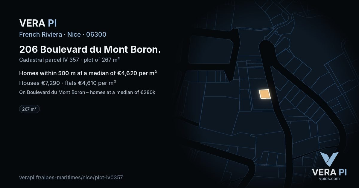 206 Boulevard du Mont Boron, Nice at night – the plot lit, the parcels around coloured by the prices near them