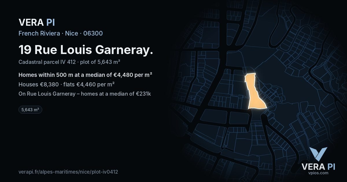 19 Rue Louis Garneray, Nice at night – the plot lit, the parcels around coloured by the prices near them