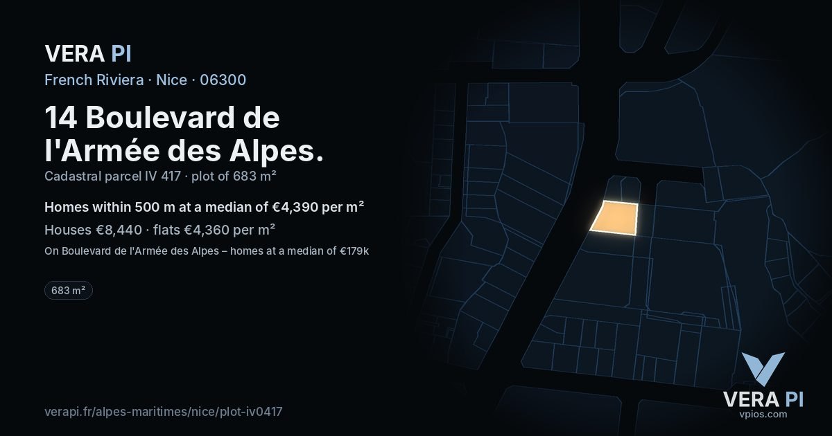 14 Boulevard de l'Armée des Alpes, Nice at night – the plot lit, the parcels around coloured by the prices near them