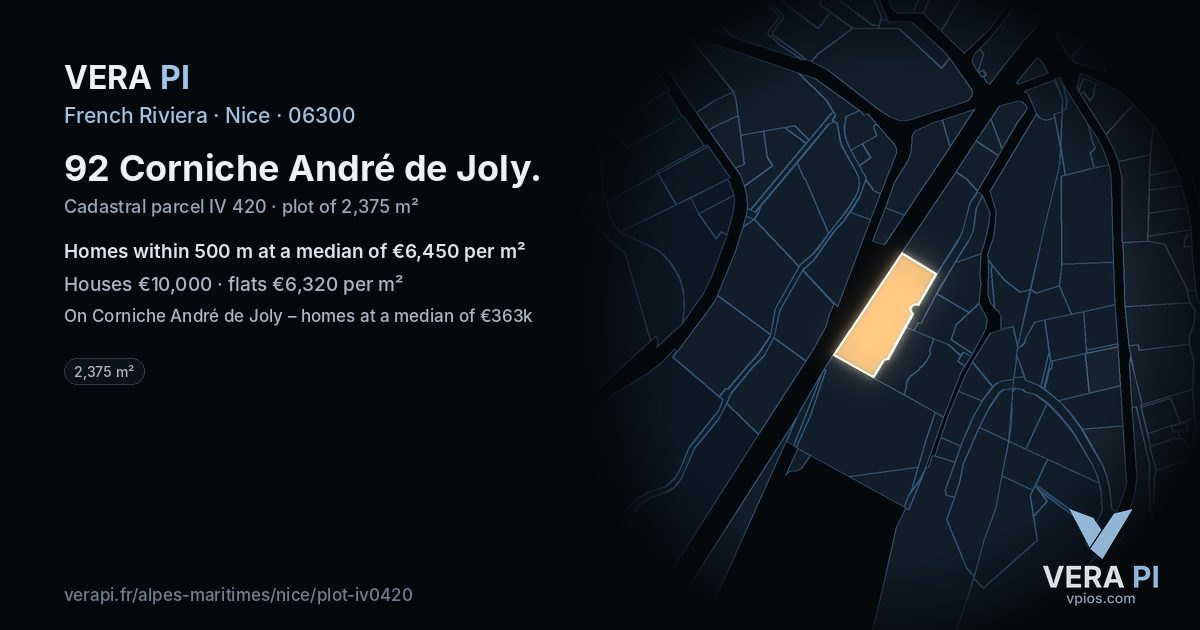 92 Corniche André de Joly, Nice at night – the plot lit, the parcels around coloured by the prices near them