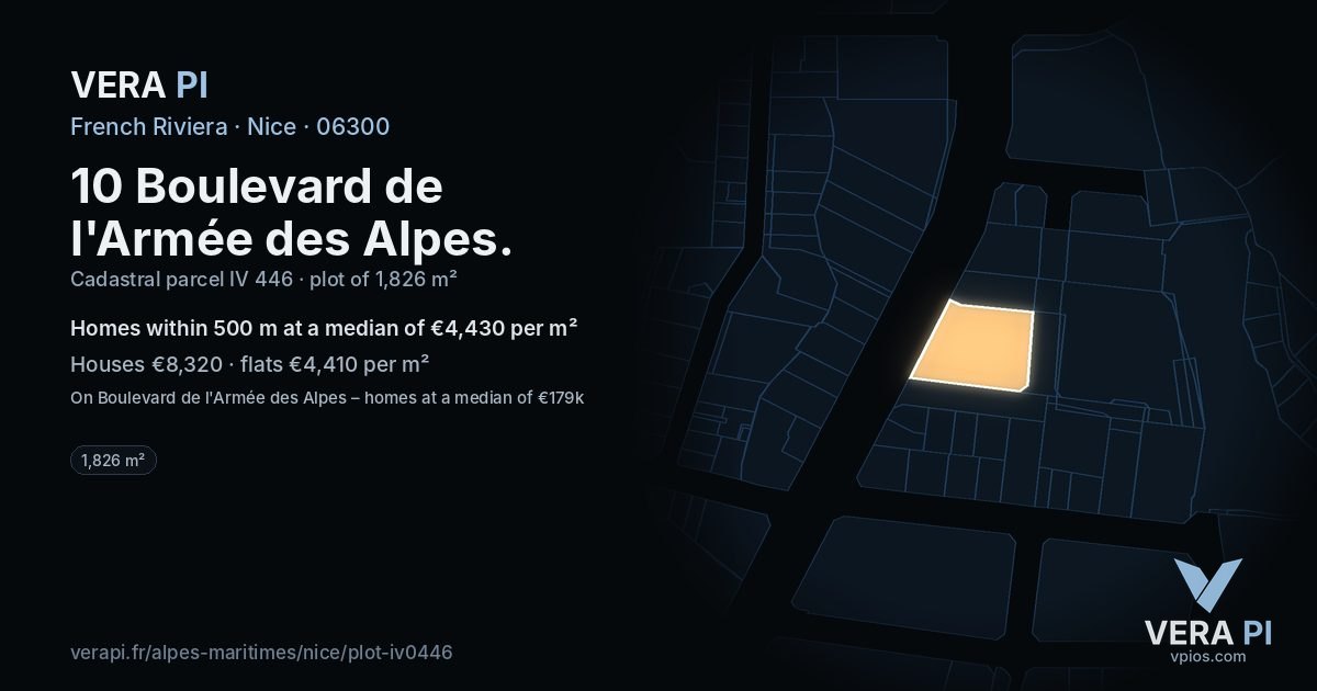 10 Boulevard de l'Armée des Alpes, Nice at night – the plot lit, the parcels around coloured by the prices near them