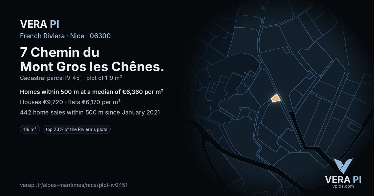 7 Chemin du Mont Gros les Chênes, Nice at night – the plot lit, the parcels around coloured by the prices near them