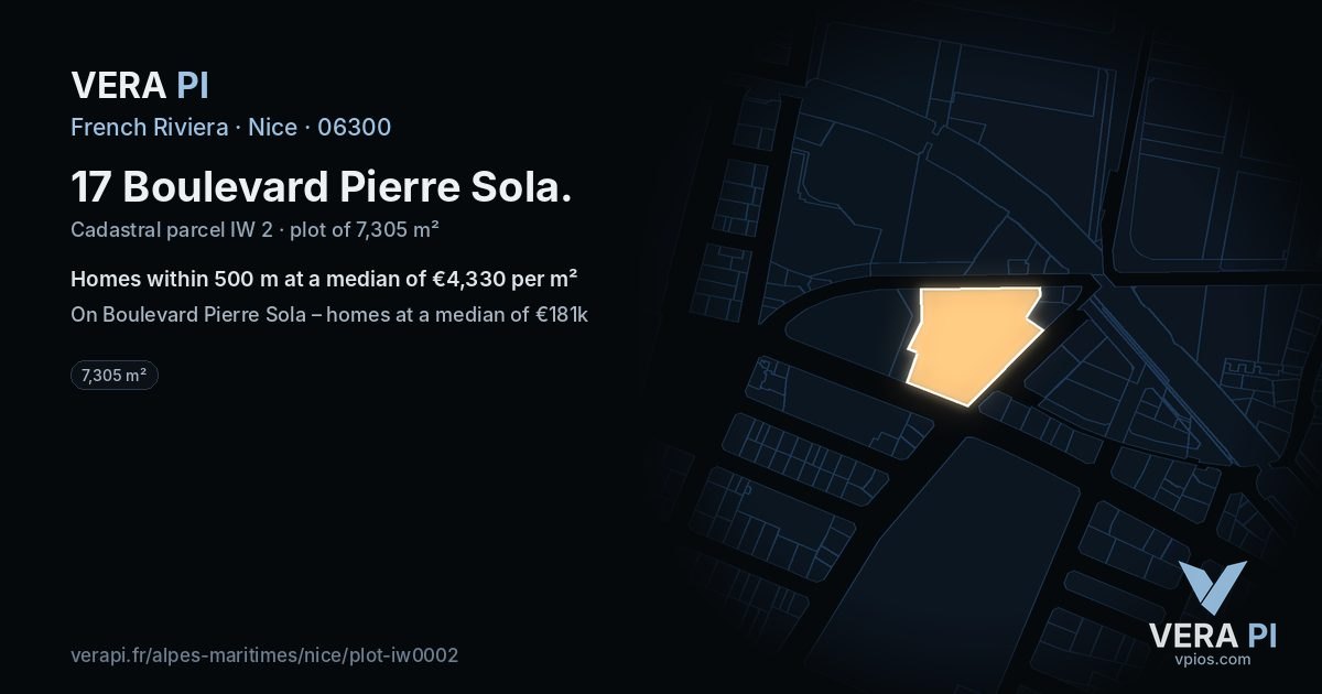 17 Boulevard Pierre Sola, Nice at night – the plot lit, the parcels around coloured by the prices near them