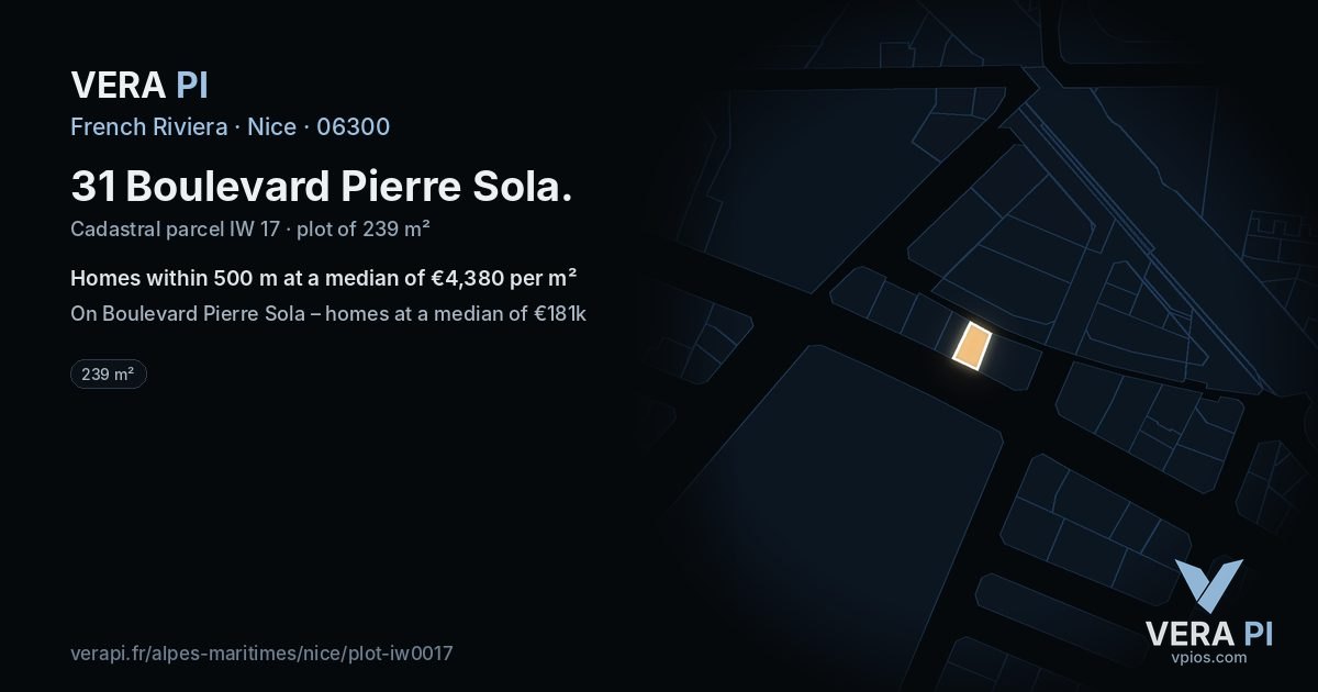 31 Boulevard Pierre Sola, Nice at night – the plot lit, the parcels around coloured by the prices near them