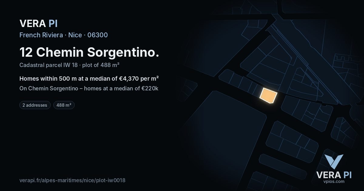 12 Chemin Sorgentino, Nice at night – the plot lit, the parcels around coloured by the prices near them