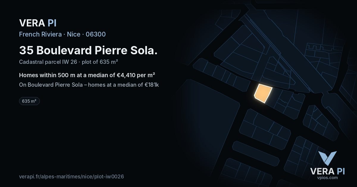 35 Boulevard Pierre Sola, Nice at night – the plot lit, the parcels around coloured by the prices near them