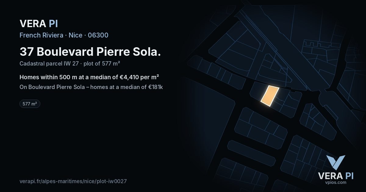 37 Boulevard Pierre Sola, Nice at night – the plot lit, the parcels around coloured by the prices near them