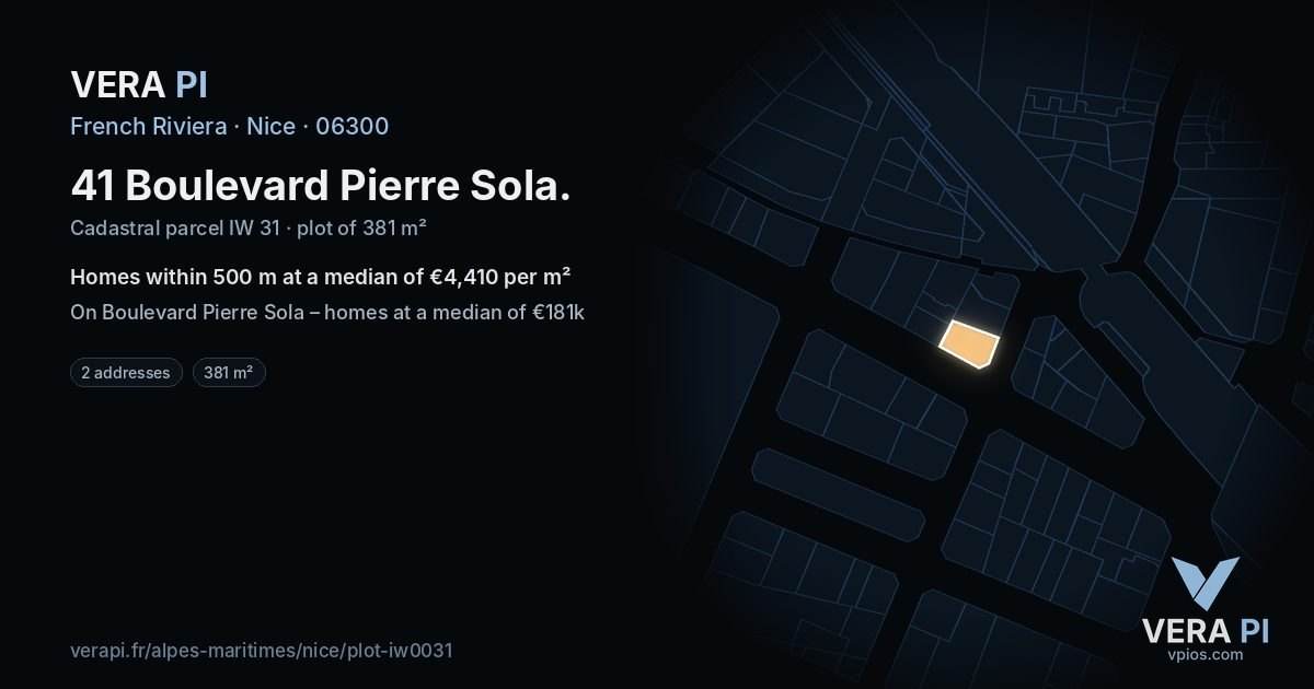 41 Boulevard Pierre Sola, Nice at night – the plot lit, the parcels around coloured by the prices near them