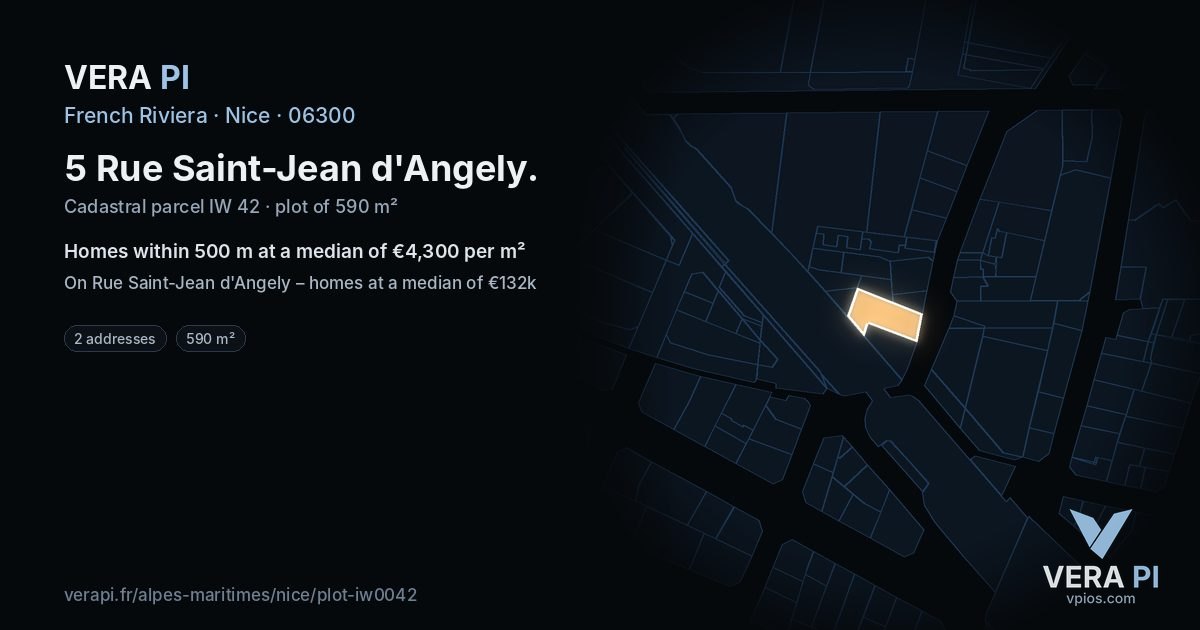 5 Rue Saint-Jean d'Angely, Nice at night – the plot lit, the parcels around coloured by the prices near them