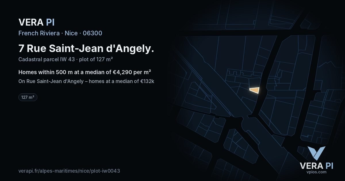7 Rue Saint-Jean d'Angely, Nice at night – the plot lit, the parcels around coloured by the prices near them