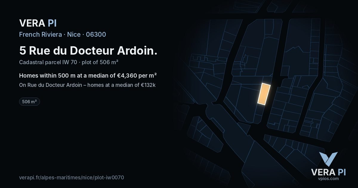 5 Rue du Docteur Ardoin, Nice at night – the plot lit, the parcels around coloured by the prices near them