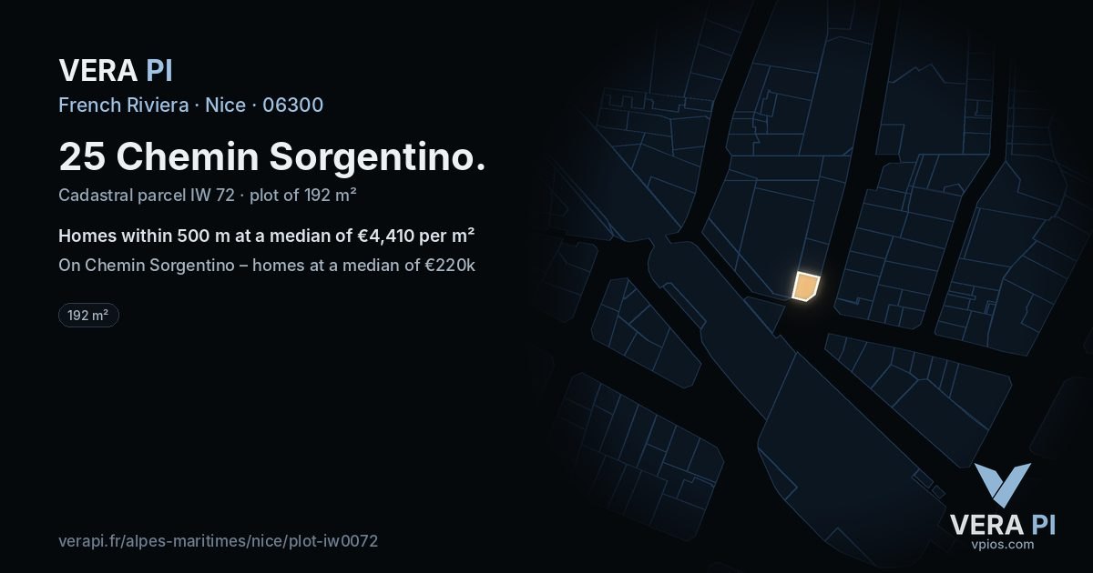 25 Chemin Sorgentino, Nice at night – the plot lit, the parcels around coloured by the prices near them