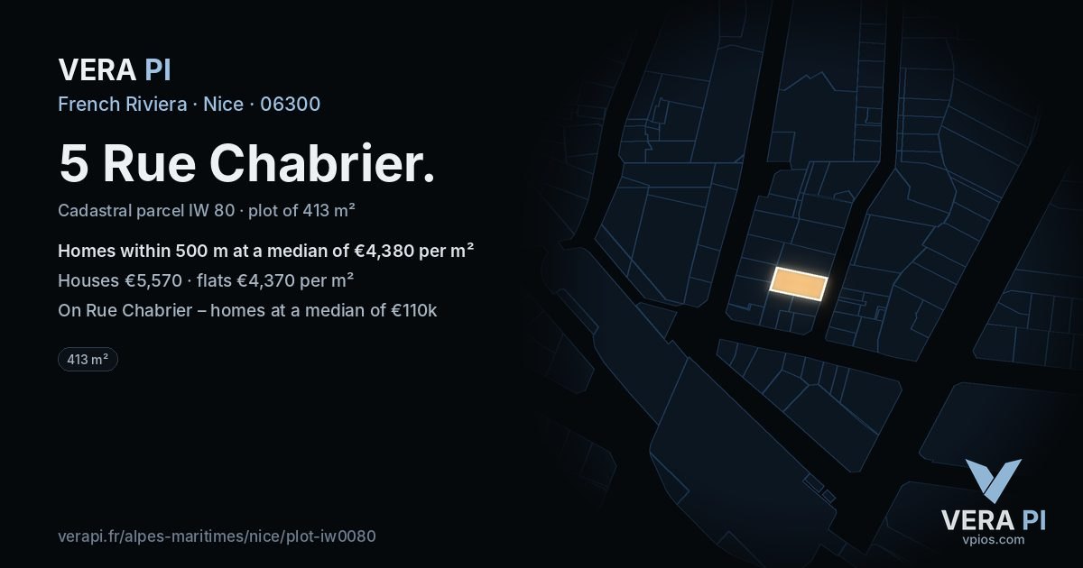 5 Rue Chabrier, Nice at night – the plot lit, the parcels around coloured by the prices near them