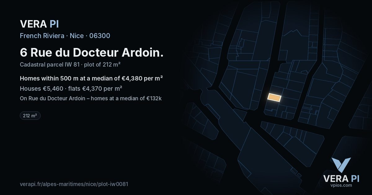 6 Rue du Docteur Ardoin, Nice at night – the plot lit, the parcels around coloured by the prices near them