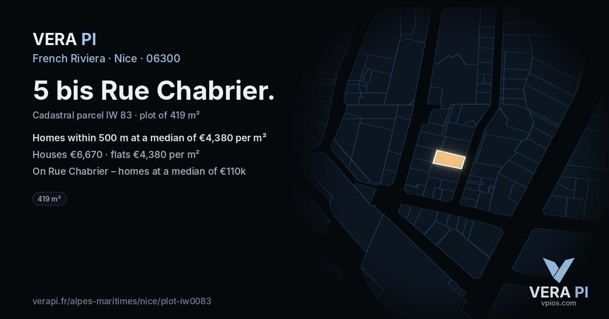 5 bis Rue Chabrier, Nice at night – the plot lit, the parcels around coloured by the prices near them