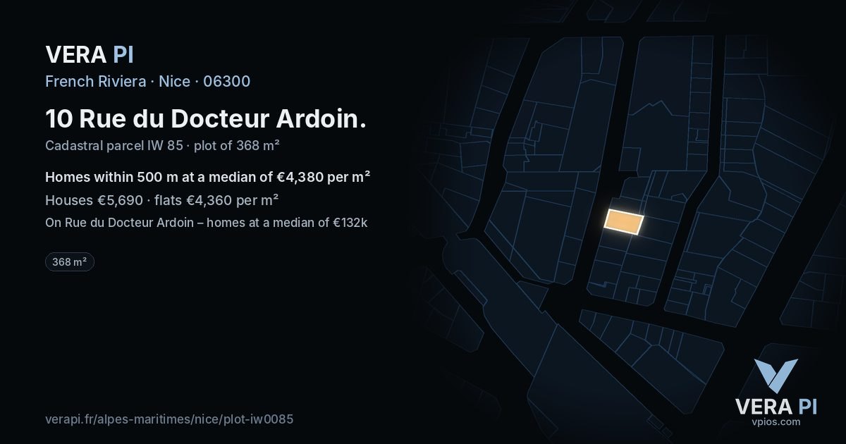 10 Rue du Docteur Ardoin, Nice at night – the plot lit, the parcels around coloured by the prices near them