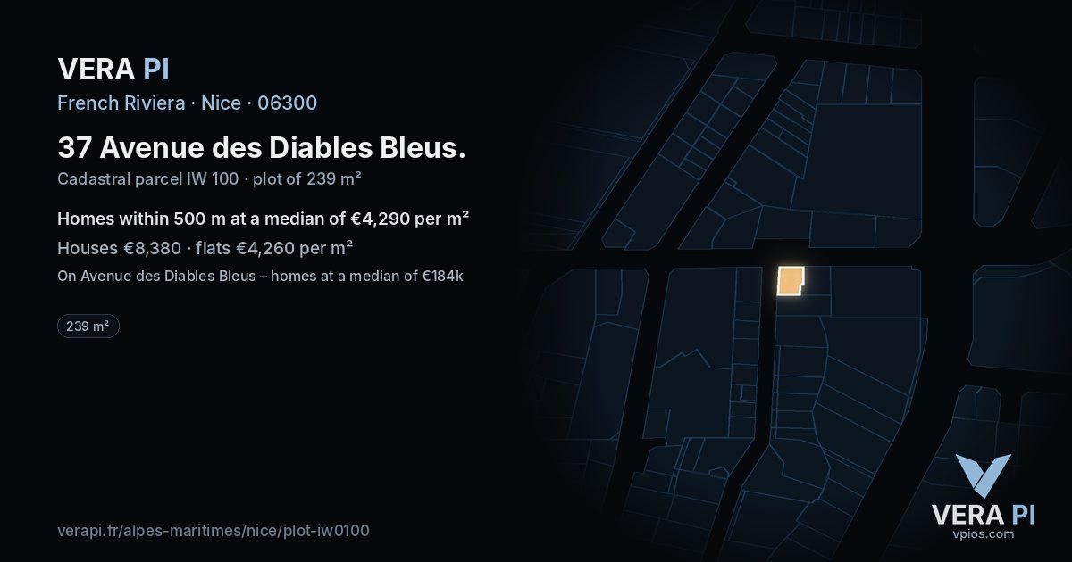37 Avenue des Diables Bleus, Nice at night – the plot lit, the parcels around coloured by the prices near them