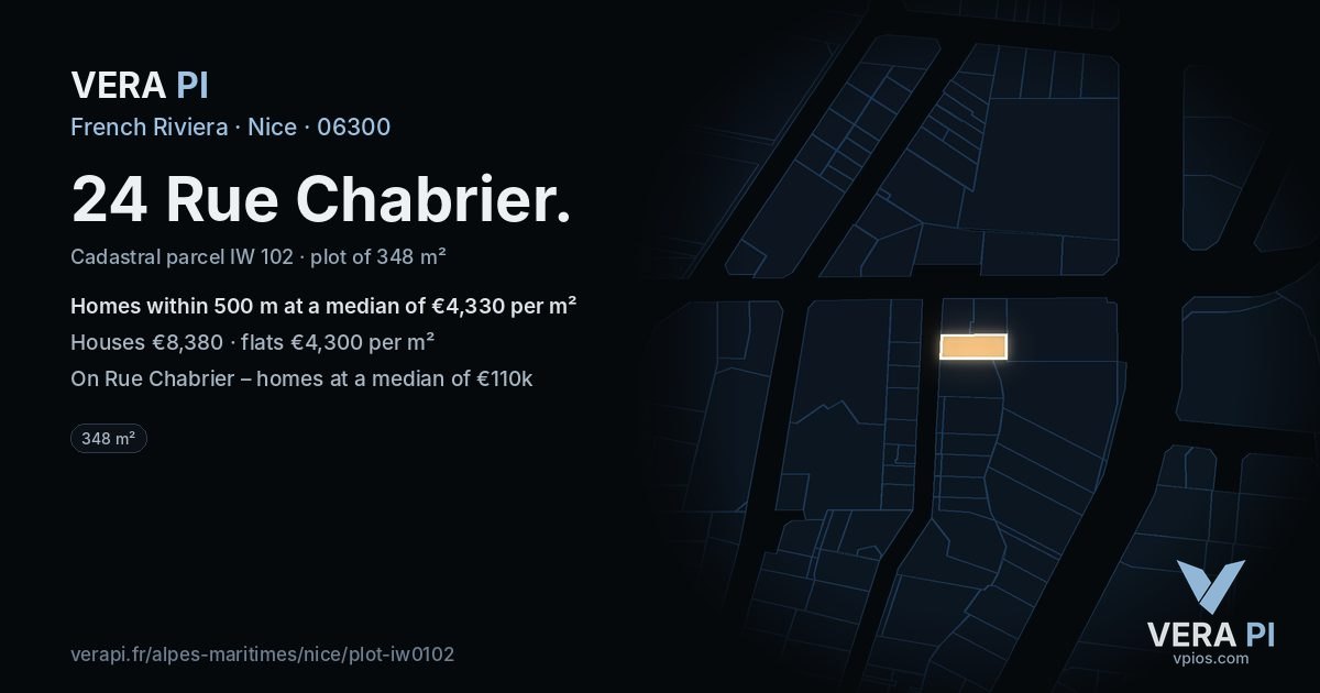24 Rue Chabrier, Nice at night – the plot lit, the parcels around coloured by the prices near them