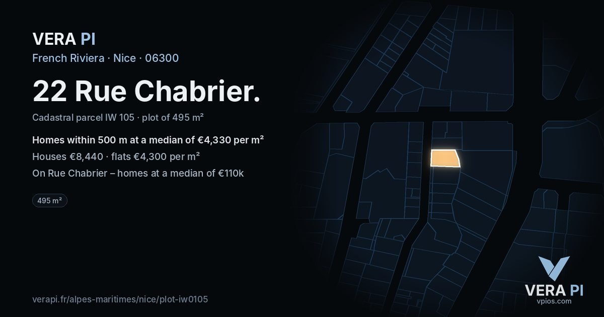 22 Rue Chabrier, Nice at night – the plot lit, the parcels around coloured by the prices near them