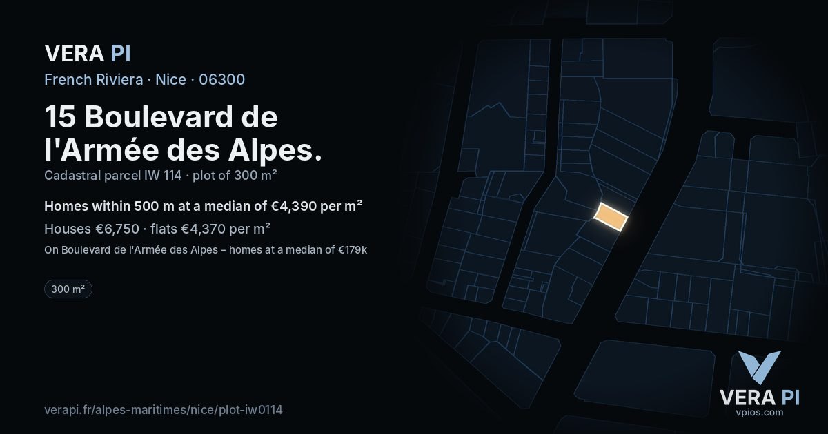 15 Boulevard de l'Armée des Alpes, Nice at night – the plot lit, the parcels around coloured by the prices near them