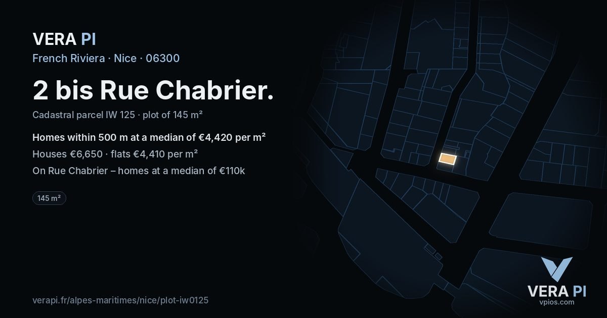 2 bis Rue Chabrier, Nice at night – the plot lit, the parcels around coloured by the prices near them