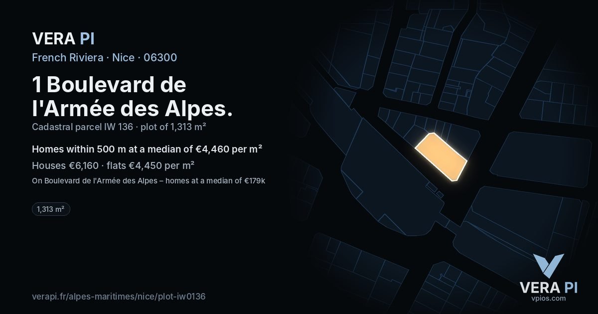 1 Boulevard de l'Armée des Alpes, Nice at night – the plot lit, the parcels around coloured by the prices near them