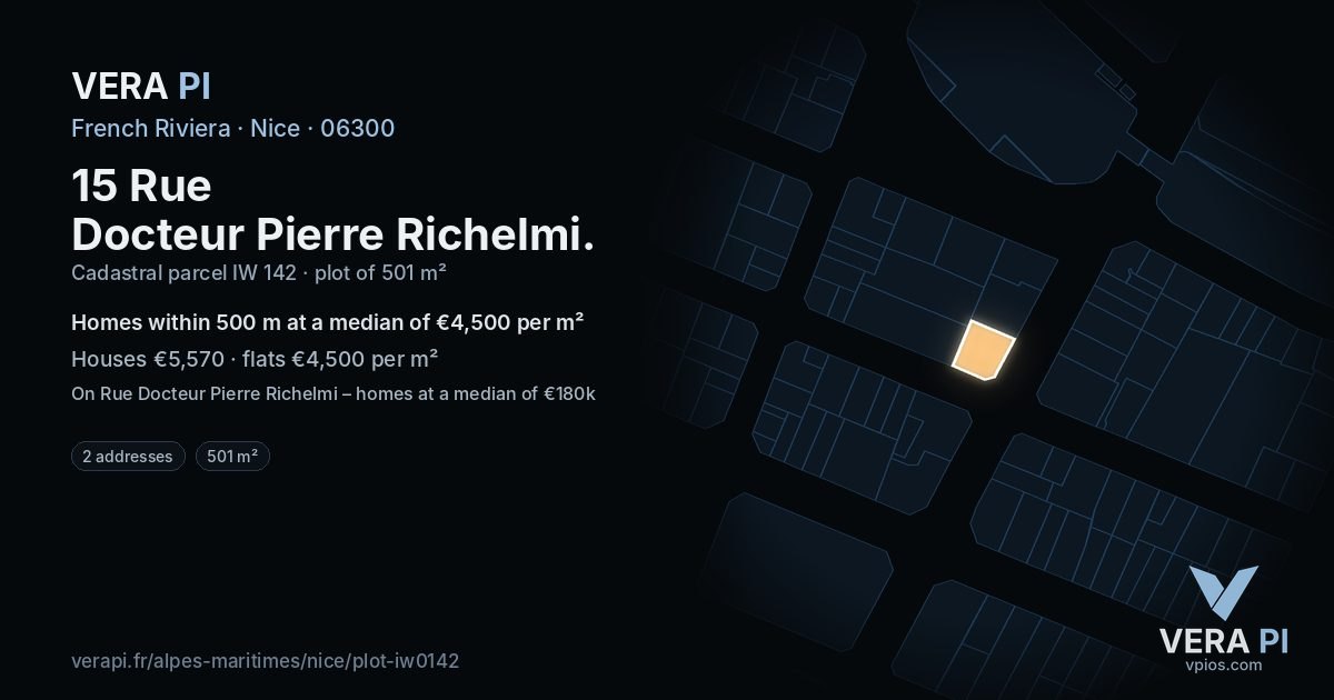 15 Rue Docteur Pierre Richelmi, Nice at night – the plot lit, the parcels around coloured by the prices near them