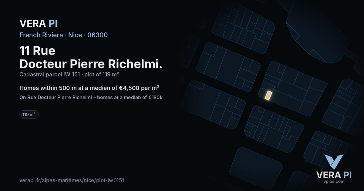 11 Rue Docteur Pierre Richelmi, Nice at night – the plot lit, the parcels around coloured by the prices near them