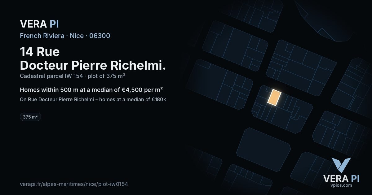 14 Rue Docteur Pierre Richelmi, Nice at night – the plot lit, the parcels around coloured by the prices near them