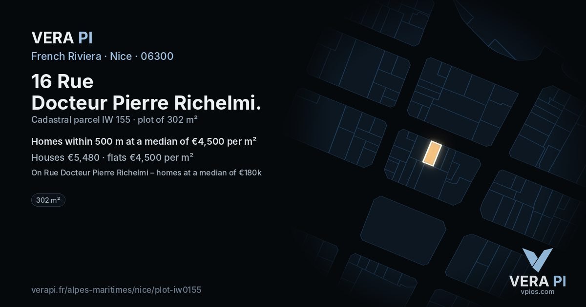 16 Rue Docteur Pierre Richelmi, Nice at night – the plot lit, the parcels around coloured by the prices near them